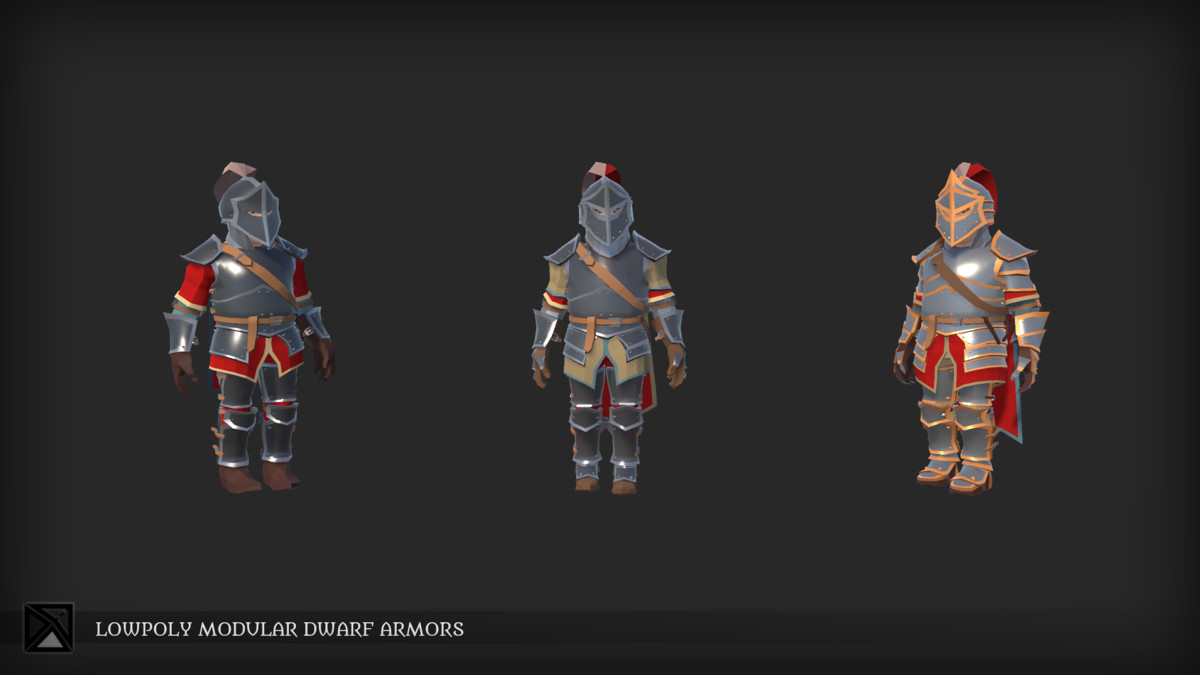 Lowpoly Dwarves Modular Armors Bundle- MEDIEVAL FANTASY SERIES