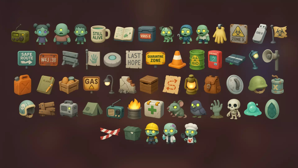Zombie Apocalypse Icons Pack Survival Medical and Post Apocalyptic Assets