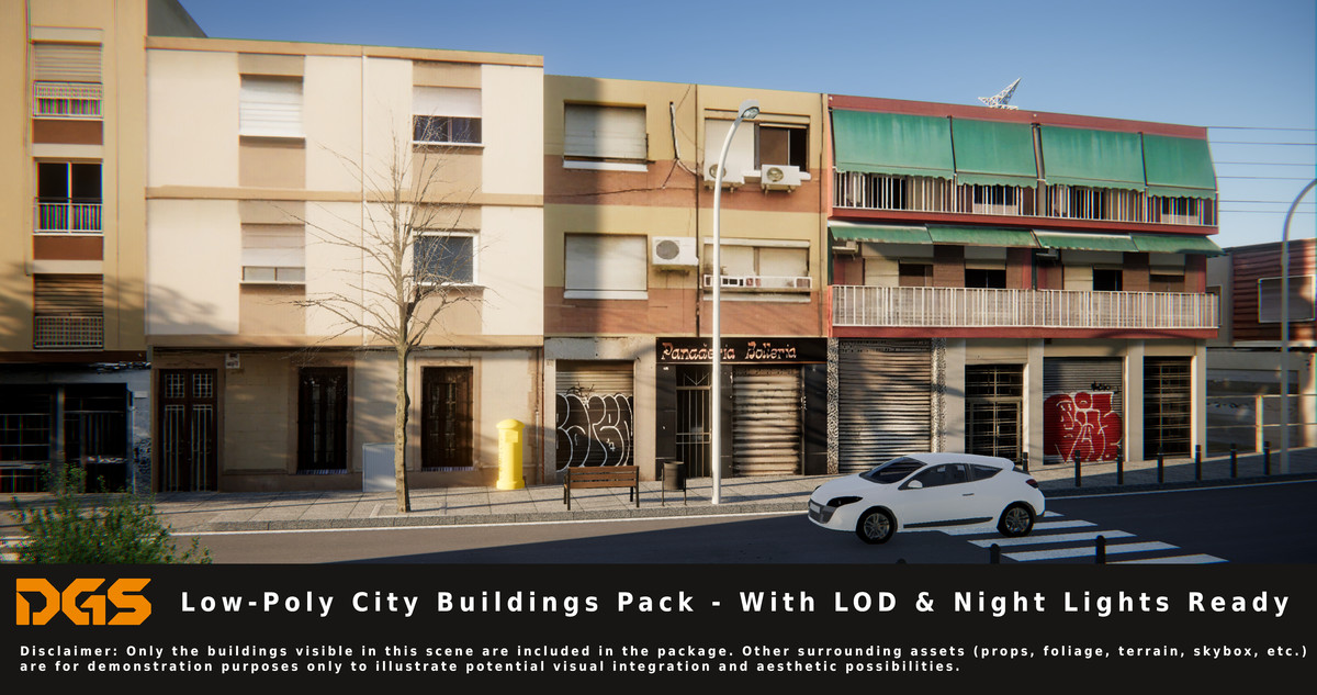 Low-Poly City Buildings Pack - With LOD & Night Lights Ready