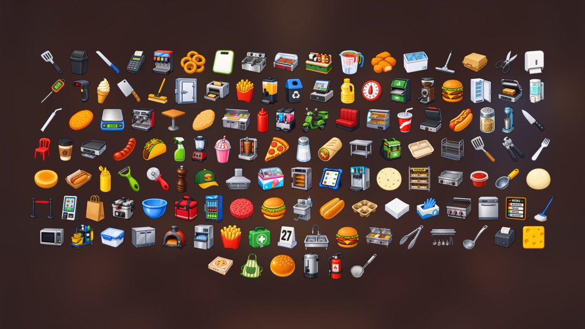 Fast Food Restaurant Burger Kitchen Cooking Management Icons Pack