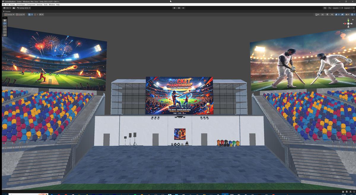 Modular Cricket Arena Stadium 3D Environment with Props