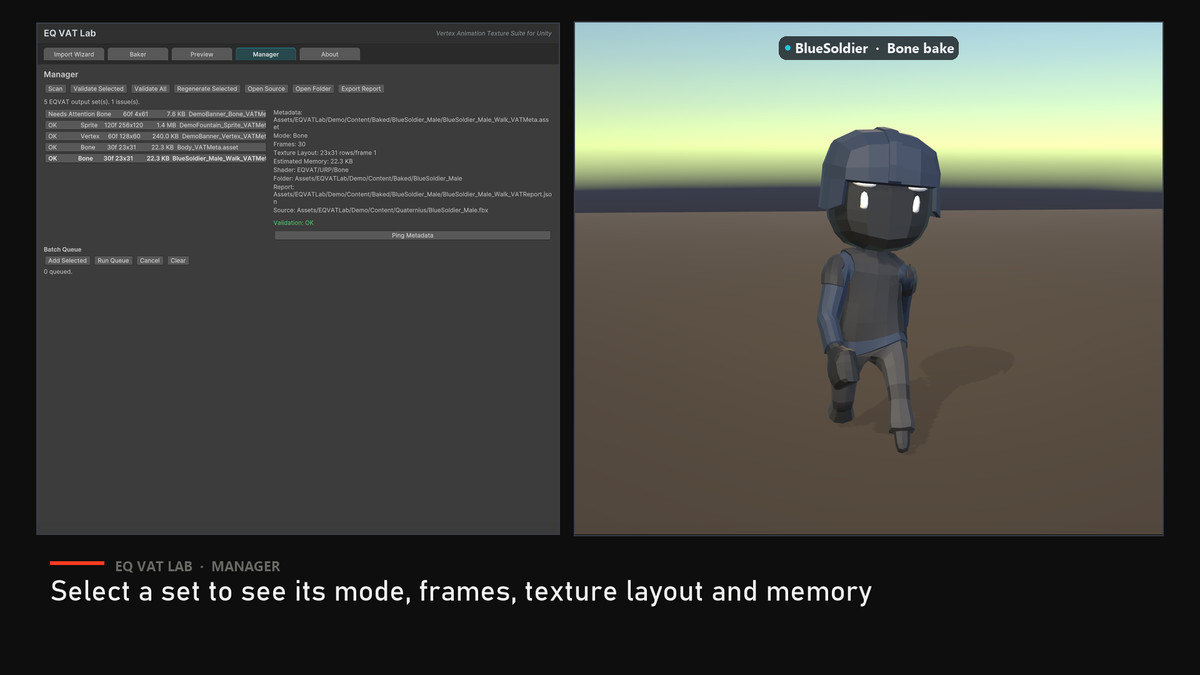 EQ VAT Lab — Vertex Animation Texture Baker & Player (URP)