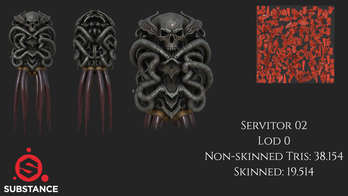 3 Servitor Robot Skulls - Grim Dark Scifi - Procedurally Animated