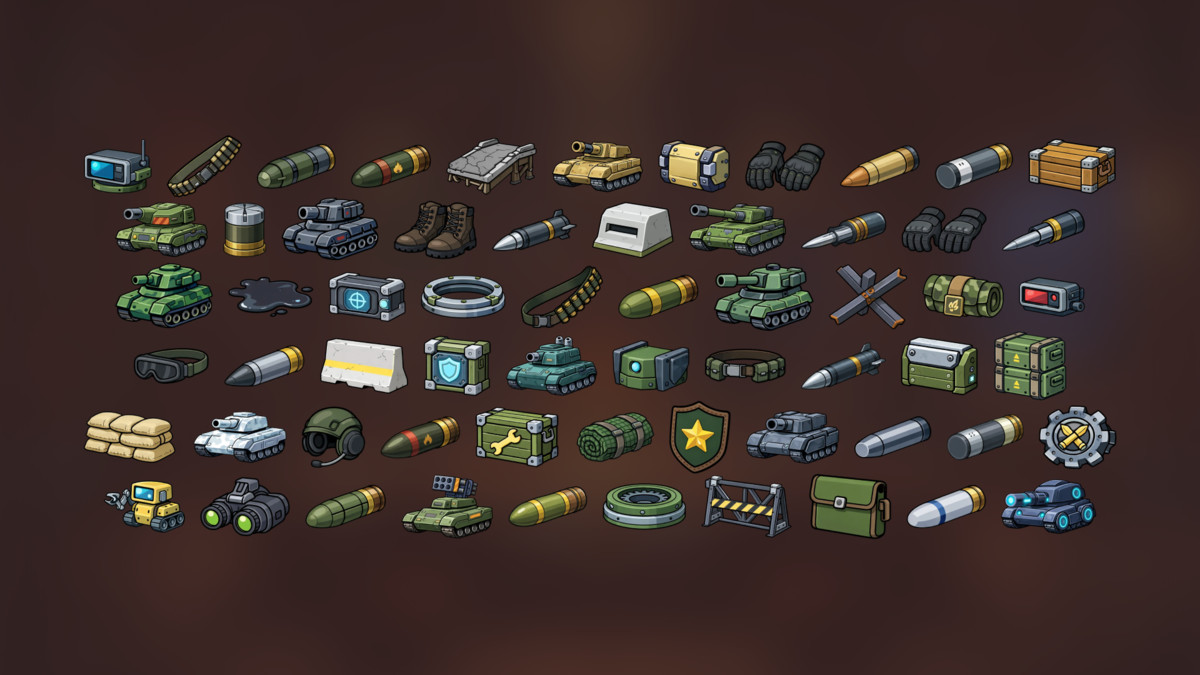 Modern Military Vehicles Weapons Equipment Icons Pack Strategy Shooter War Games