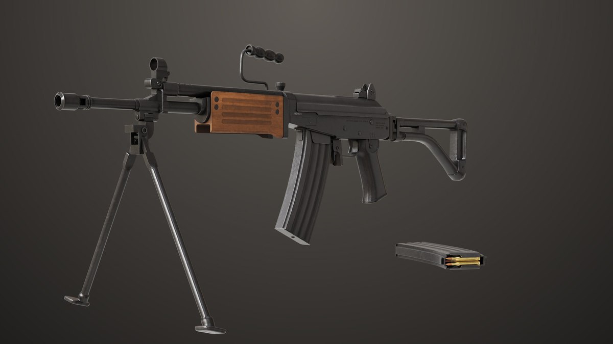 Machine Gun 13 Wood Handle URP HDRP Textures