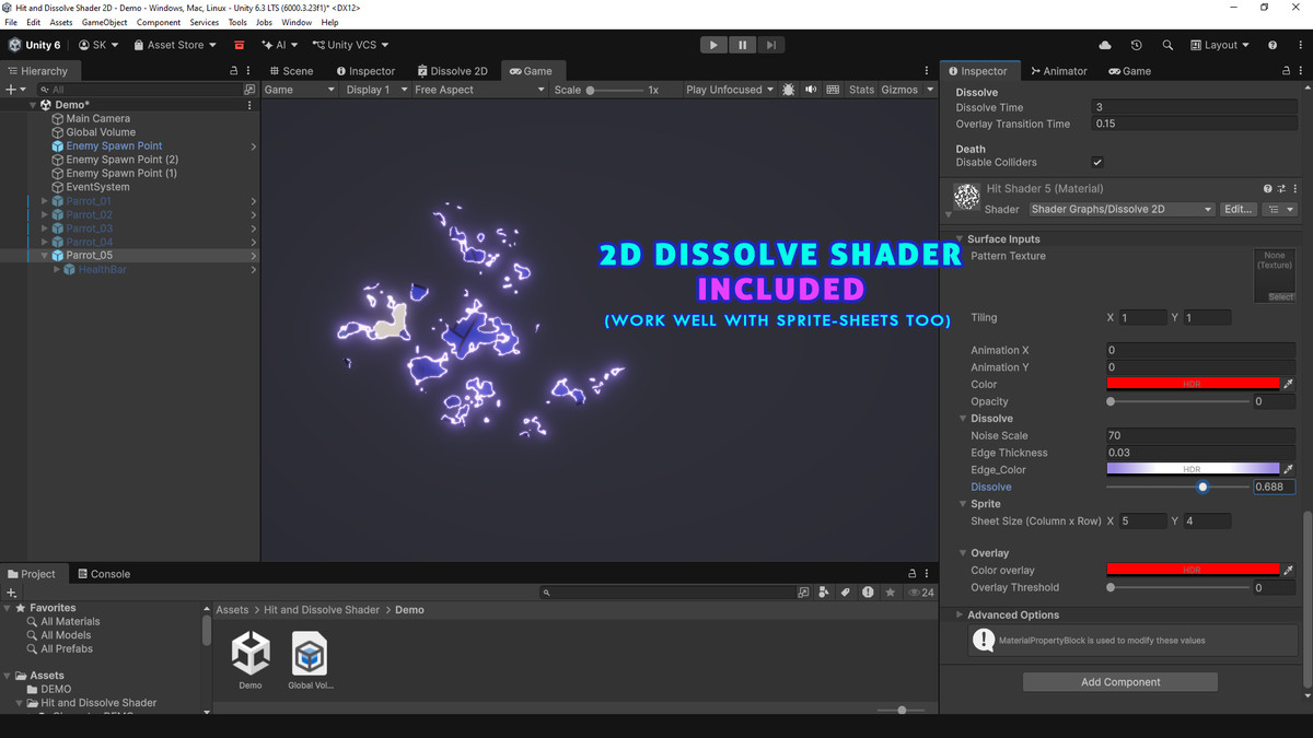 Hit and Dissolve 2D Shader & System