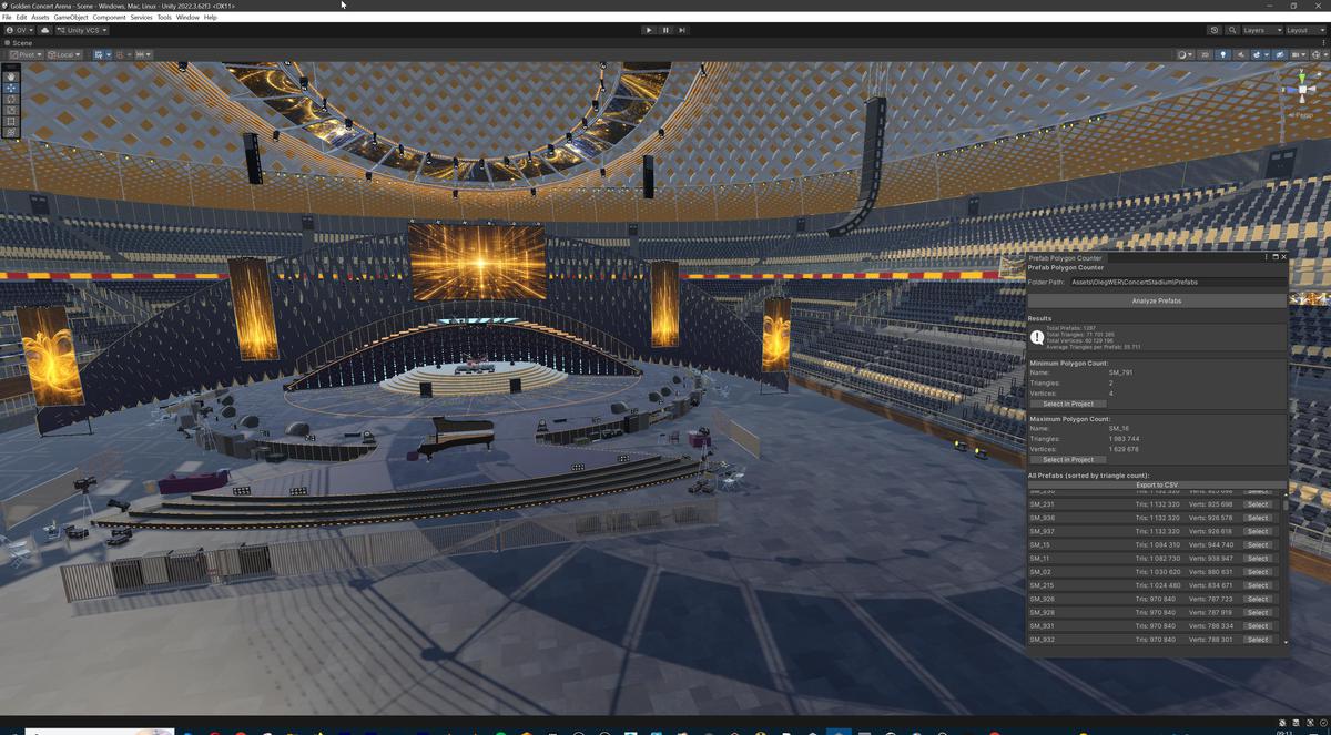 Golden Concert Arena Stadium 3D Model - Futuristic Environment with Stage, Props