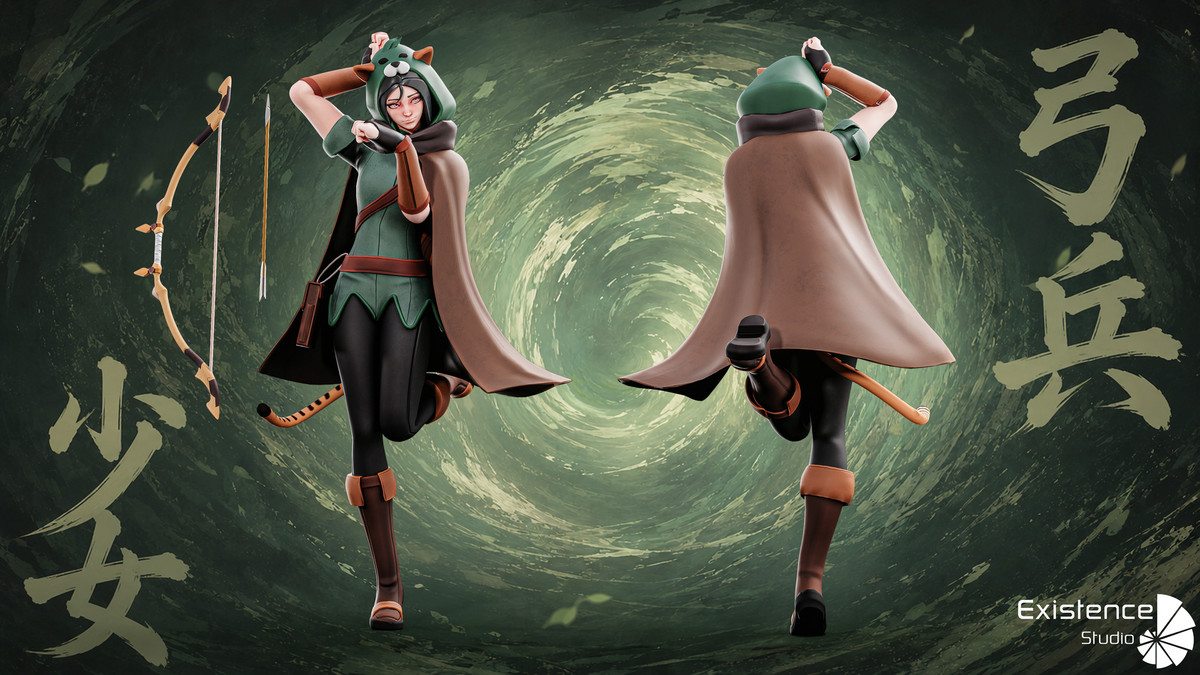Sylva Archer - Stylized Fantasy Catgirl Character with Bow