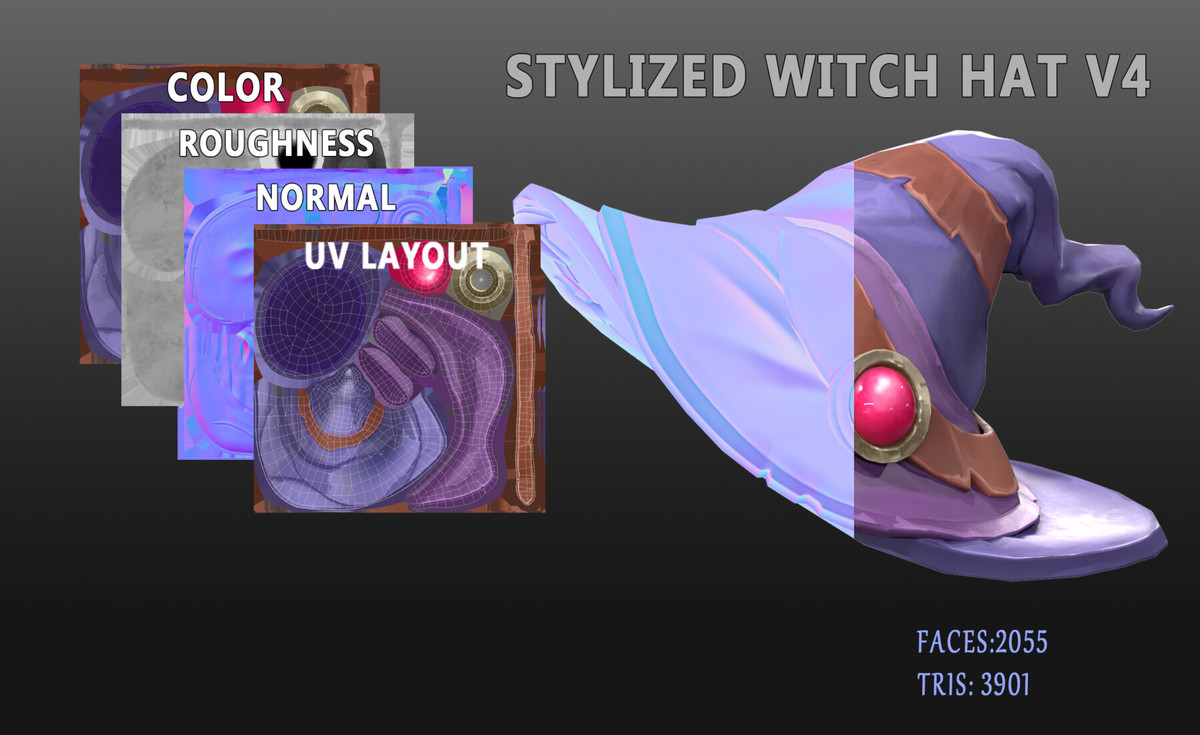 Stylized Magic Hats l Game Ready l Handpainted