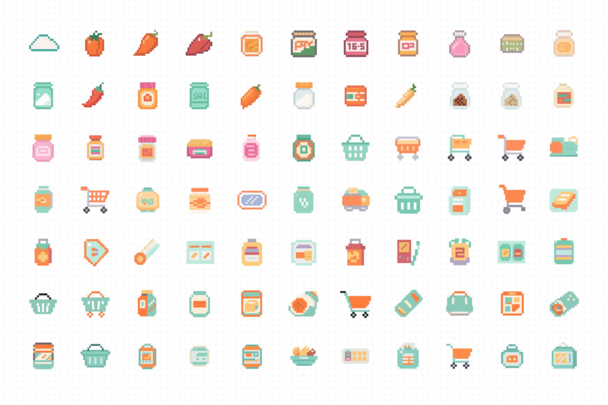 Cute Pixel Food and Shopping Icon Pack