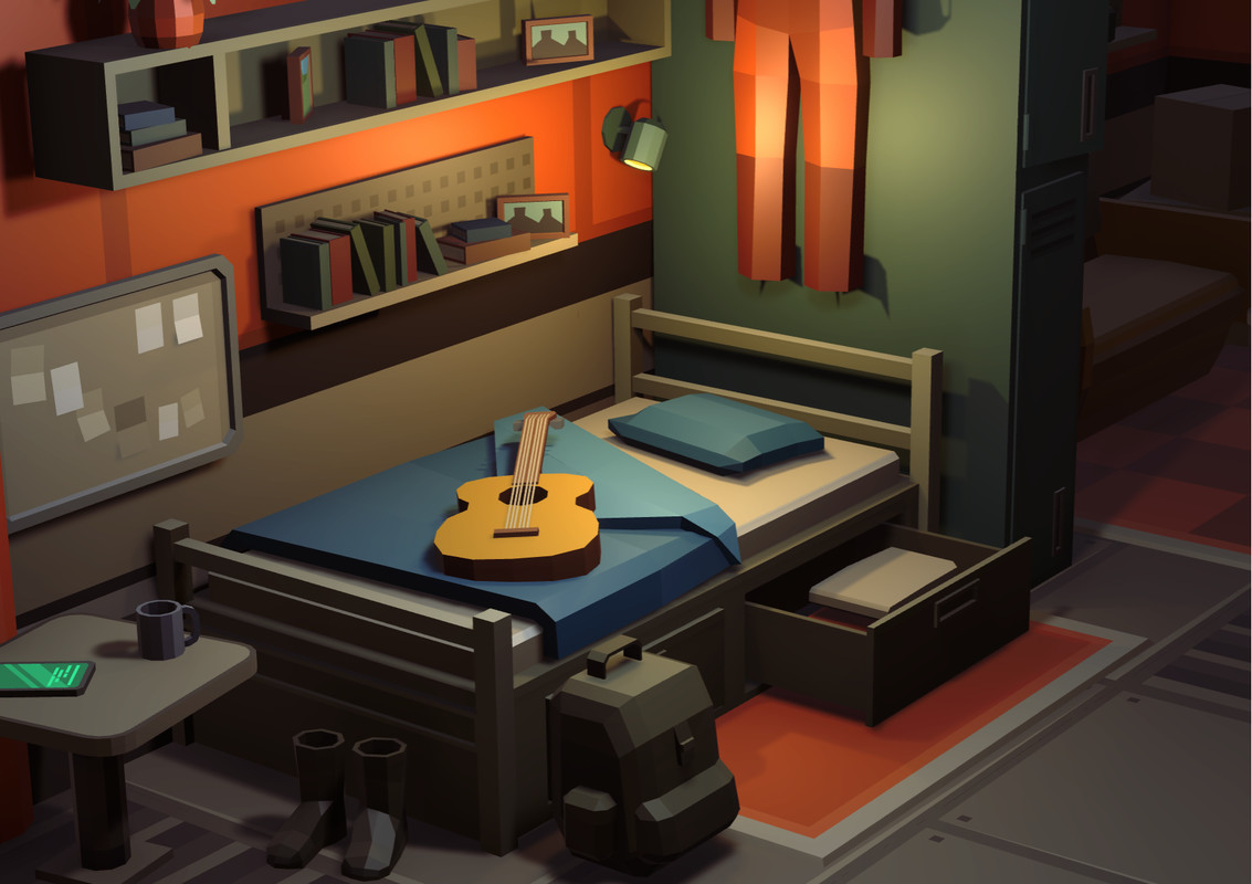 Low Poly Sci-Fi Bedroom / Cosmic Retro