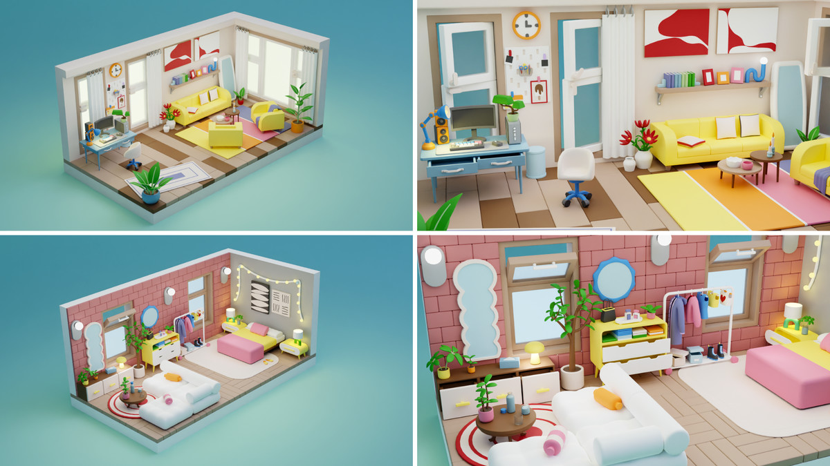 BIG PACK Interactive Cartoon Interiors & Rooms