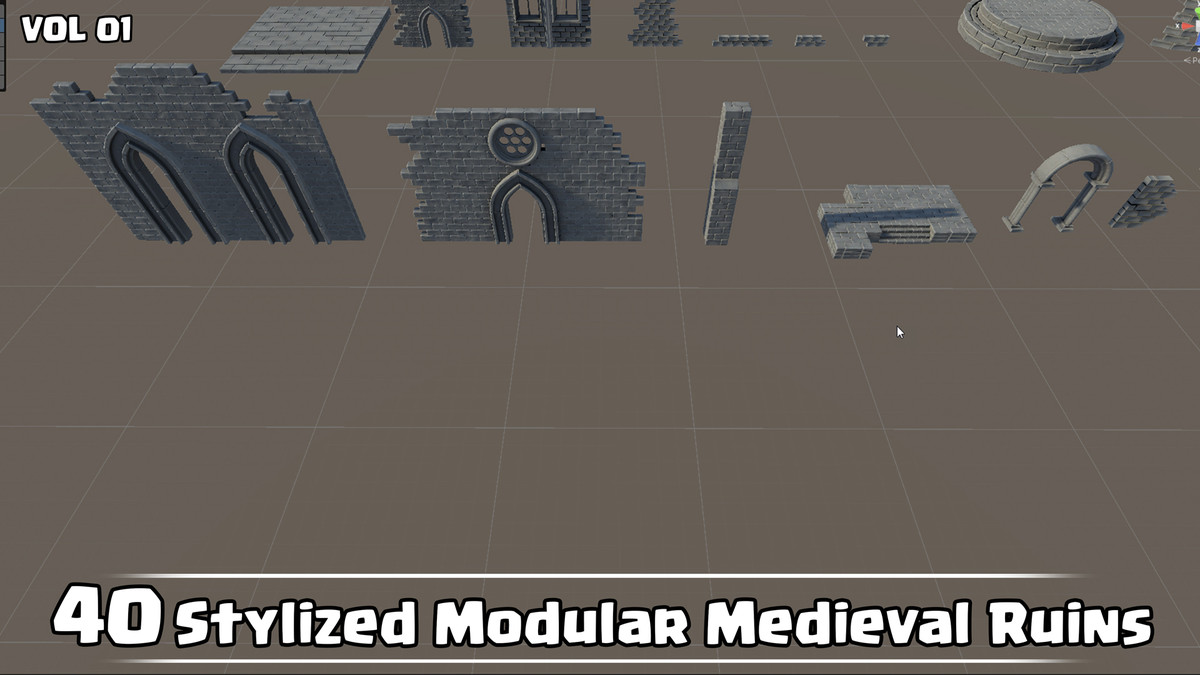 40 Stylized Modular Medieval Ruins