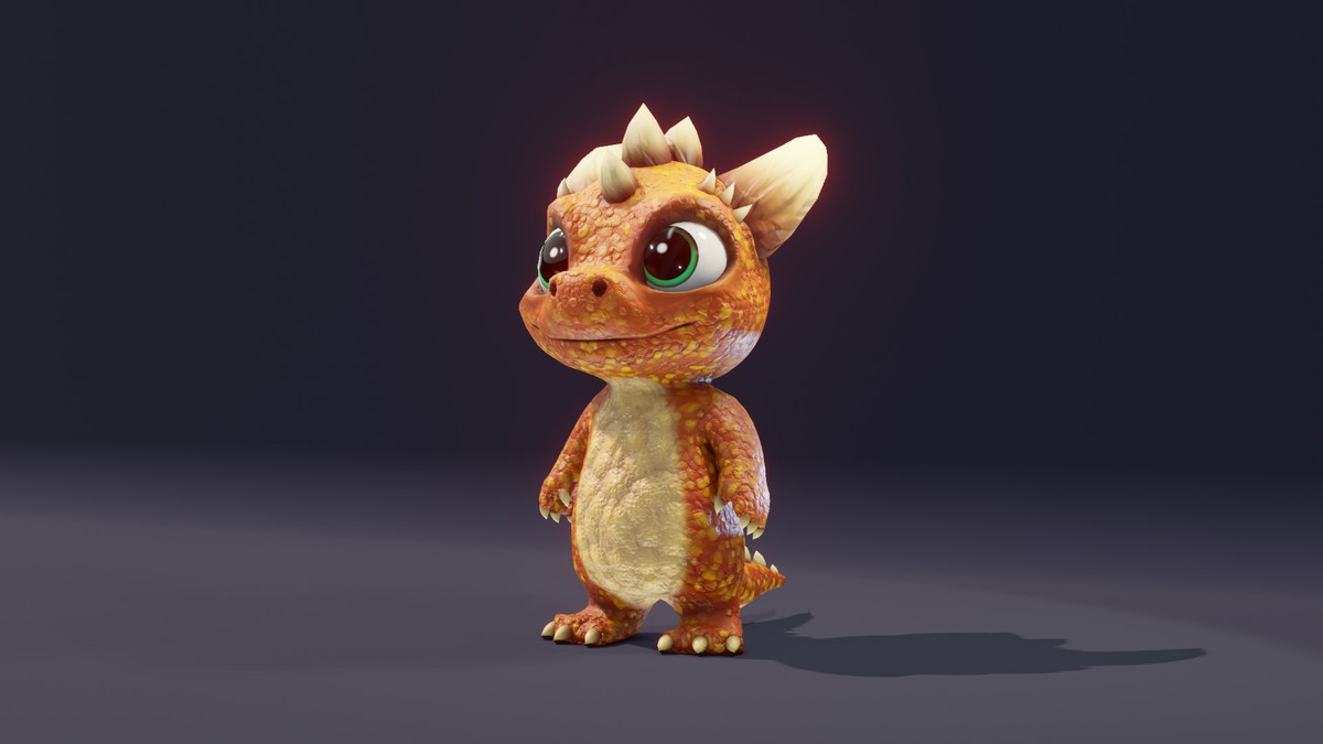 Cartoon Orange Dinosaur 3D Model – Animated Character