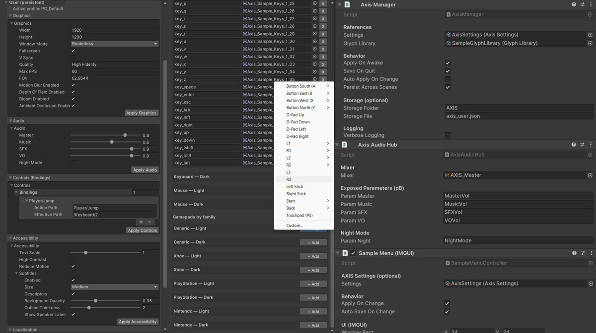 AXIS – Complete Settings, Accessibility & Rebinding Framework