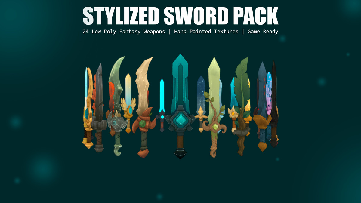 Stylized Sword Pack — 24 Low Poly Fantasy Weapons | Hand-Painted Textures