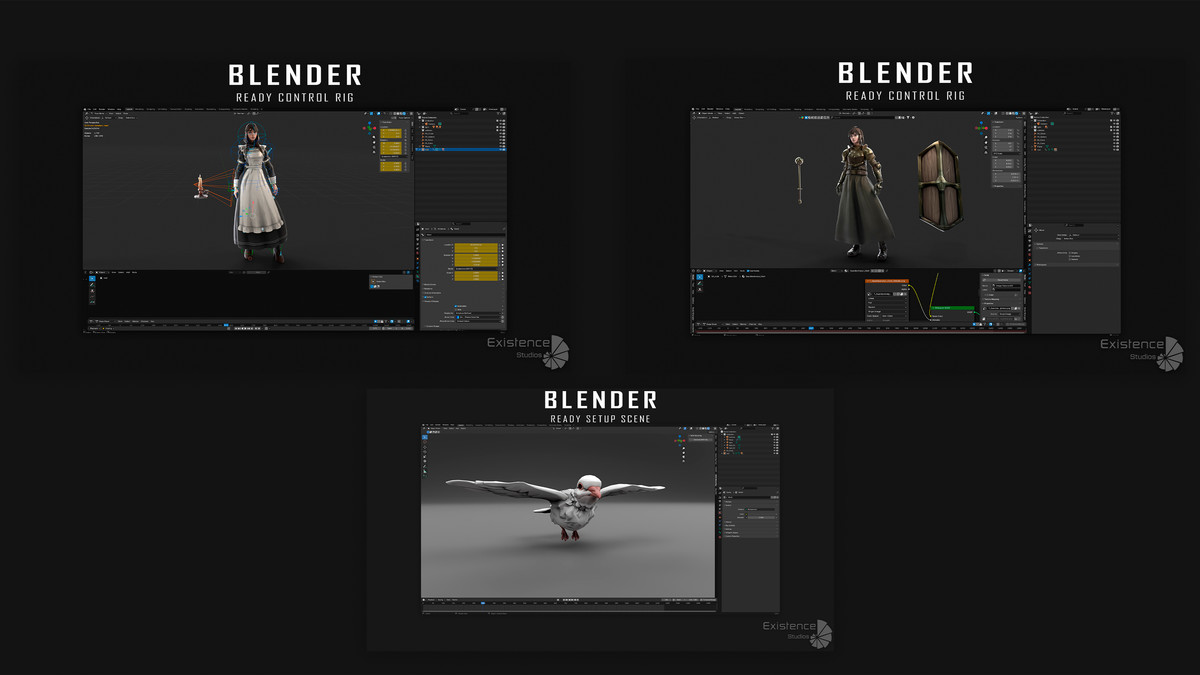 3 in 1 - Stylized Character Pack - Maid Mary - White Pigeon - Shield Guardian