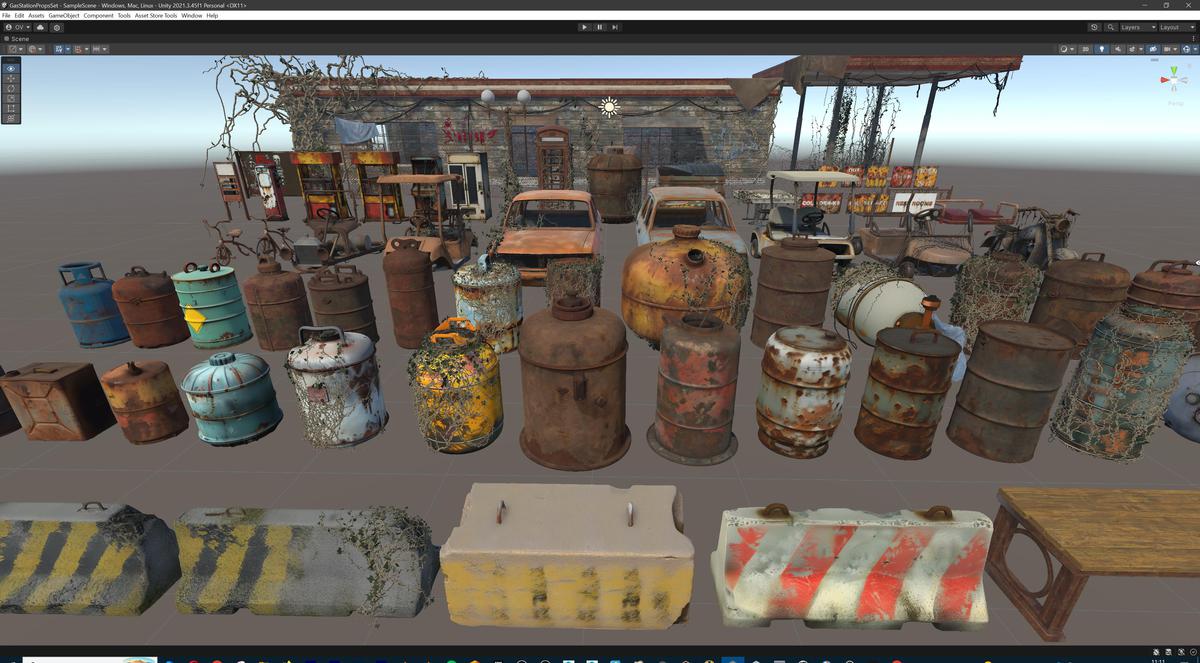 Post-Apocalyptic Junkyard Rusty Gas Station Props Pack (217 3d assets)