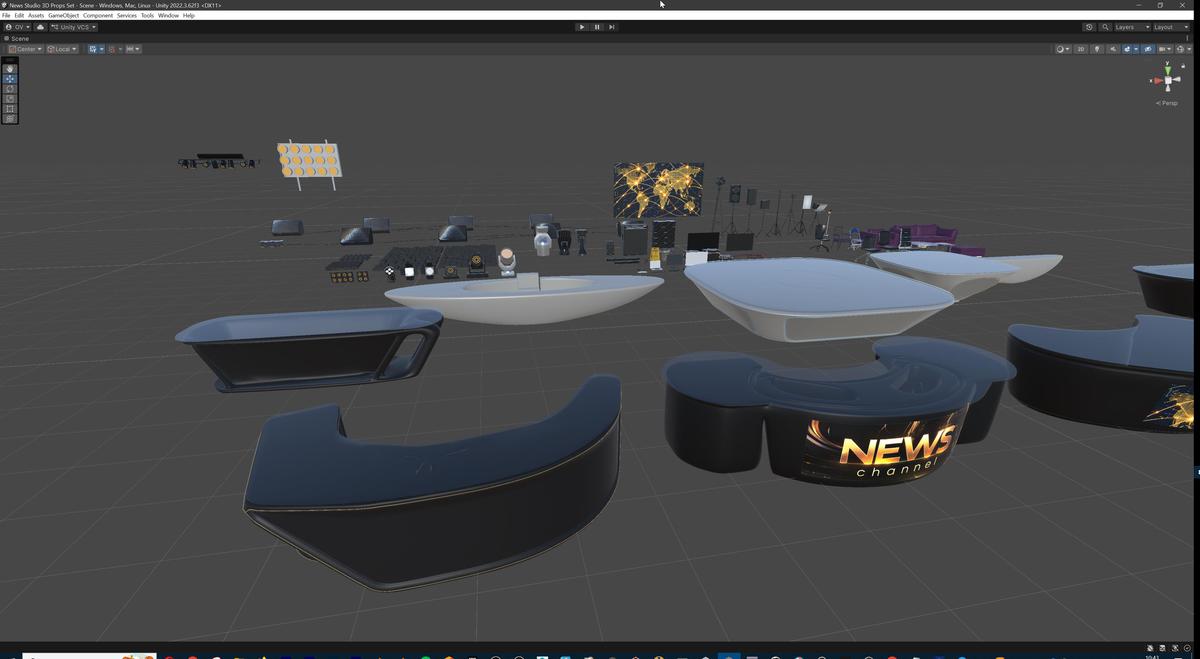 News Studio 3D Props Set - Broadcast Desks, Studio Lights, Furniture for VR