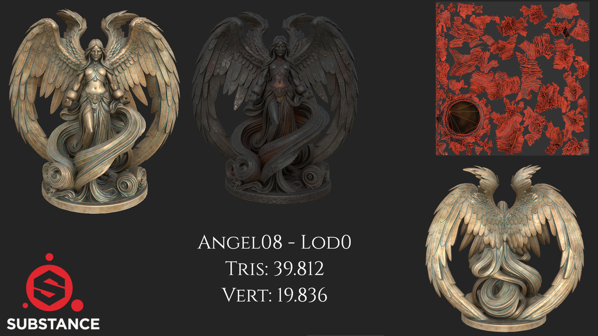 10 Dark Fantasy Angel Statues - Megapack with Color Options