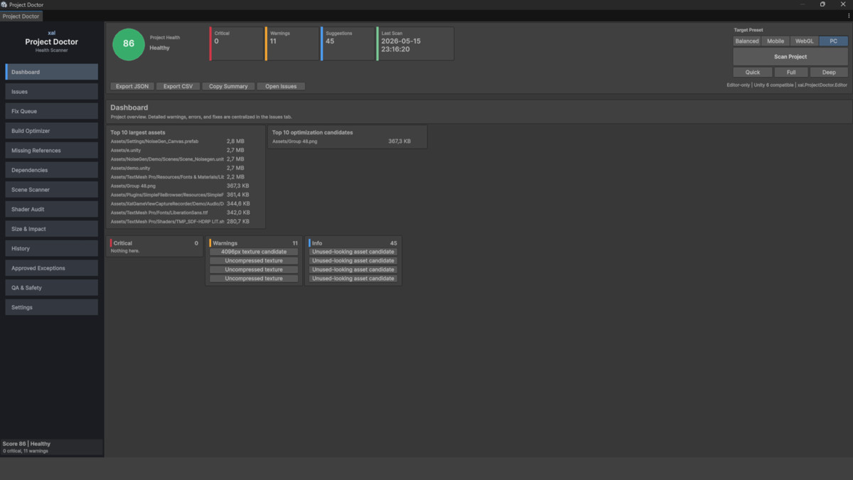 Project Doctor PRO - Health Scanner, Build Optimizer & Missing Reference Finder