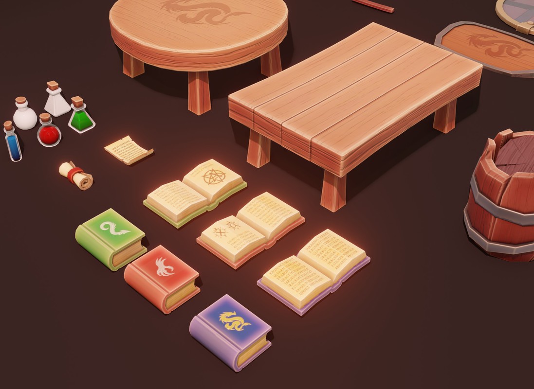 Stylized Fantasy Interiors – Low Poly 3D Props Pack (Built-in)