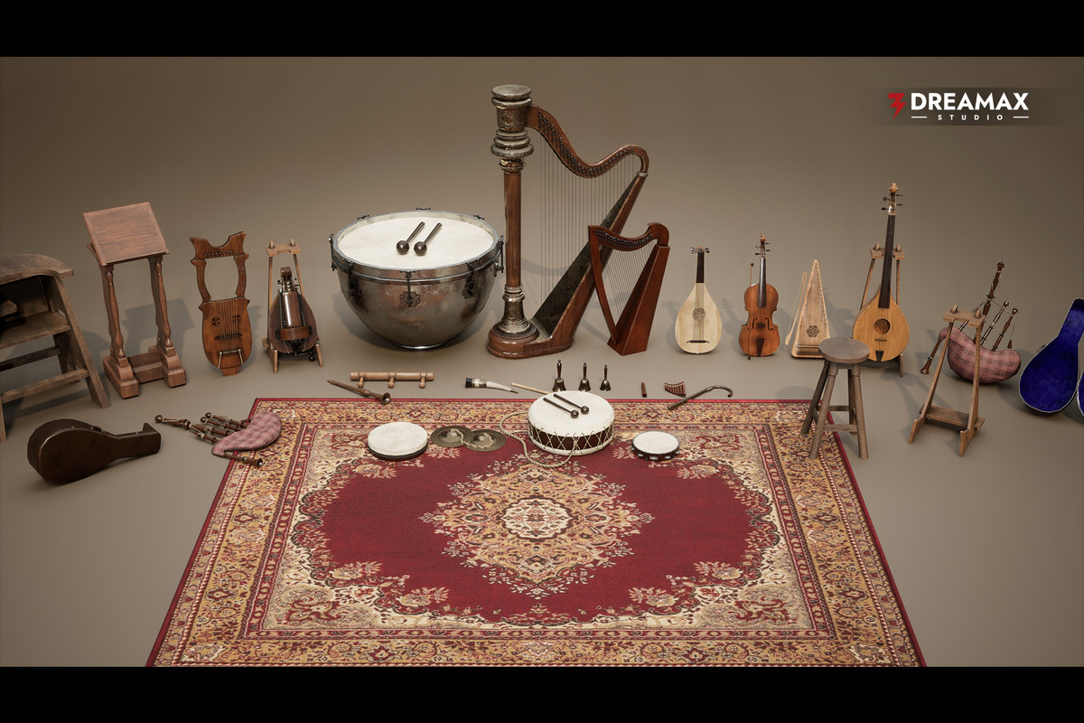 Medieval Musical Instruments - Lutes, Harps, Drums & Fantasy Bardic Props