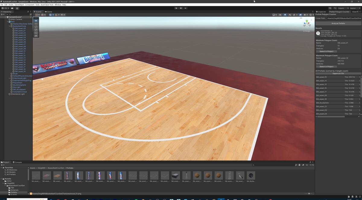Basketball Court Set with Backboard, Hoop, Parquet, Balls, Digital Timer, Screen