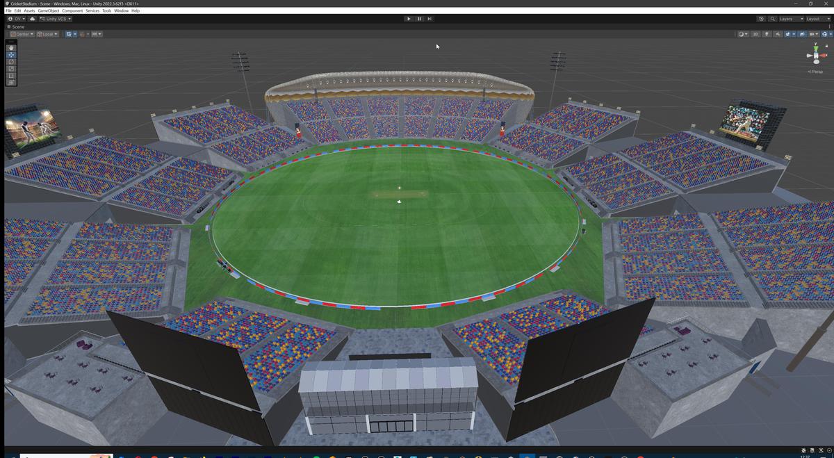 Modular Cricket Arena Stadium 3D Environment with Props