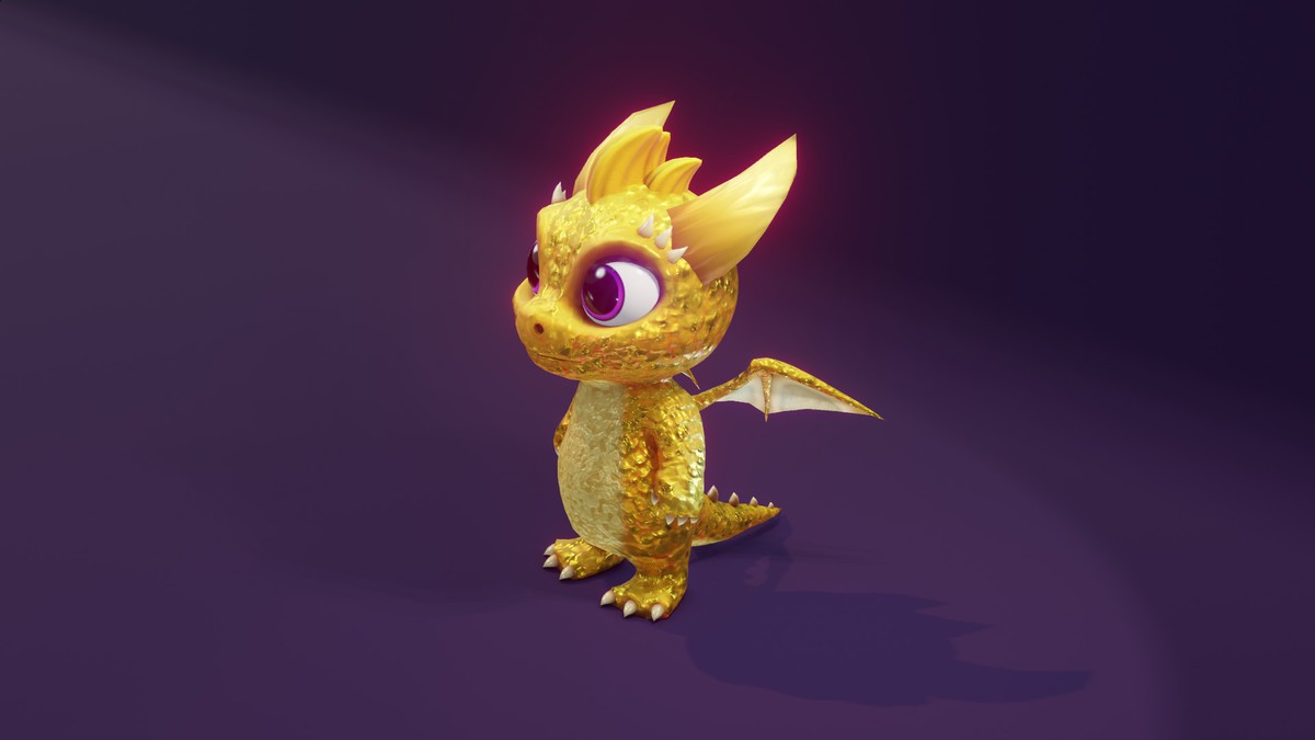 Cartoon Gold Dragon 3D Model (Low-Poly, Game-Ready, Animated, Built-In)