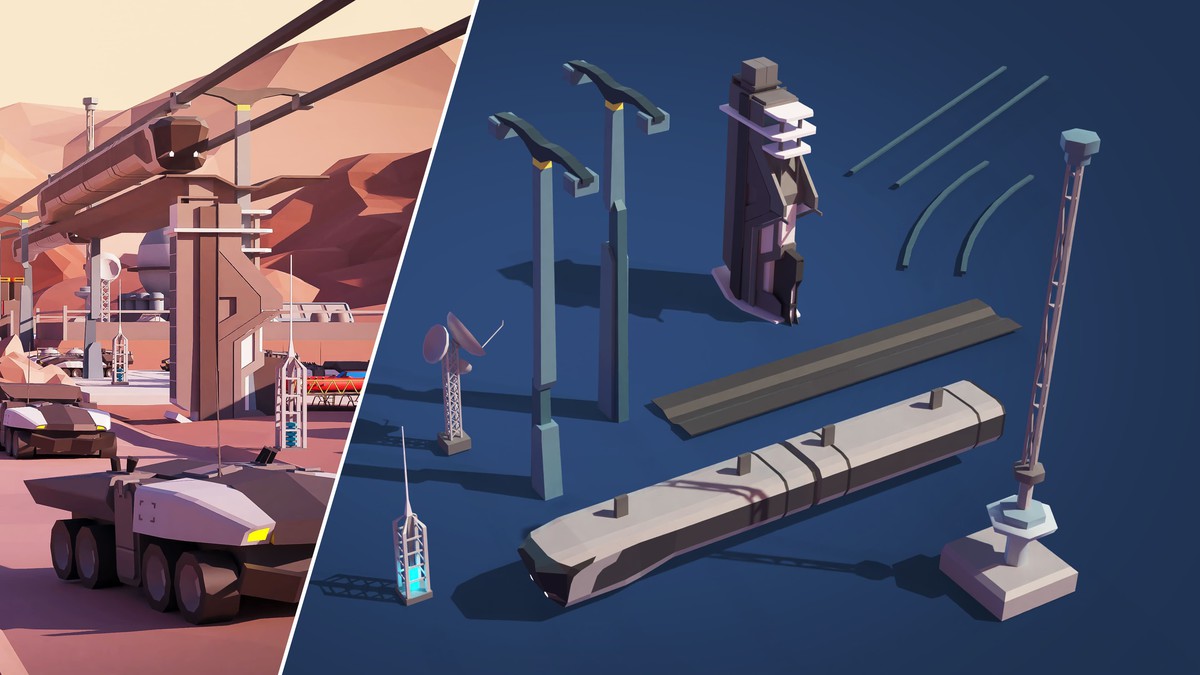 Mars Spaceport - Low Poly 3D Models Pack