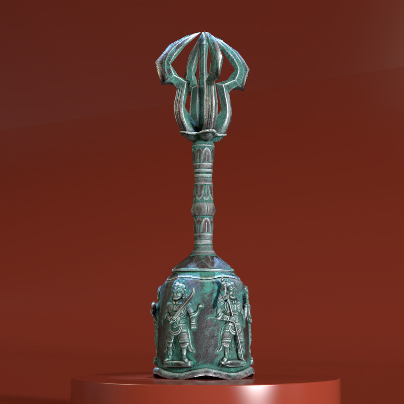 Ancient Buddhist Vajra Bell (Geumgangryeong) Low Poly PBR