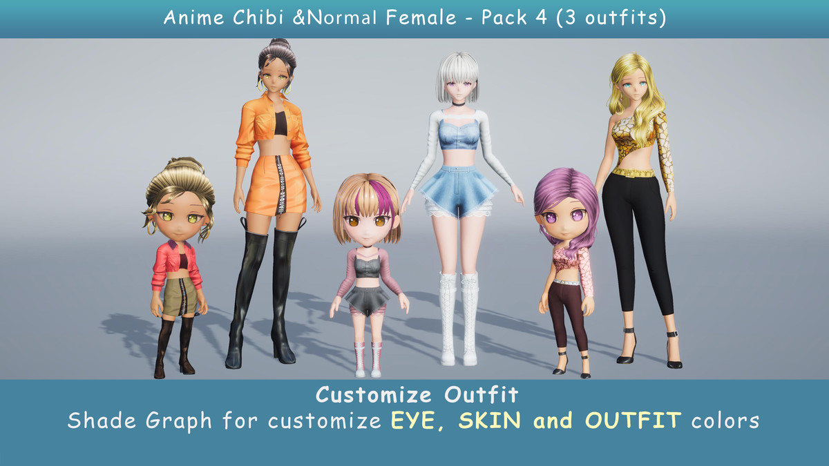Modular Anime Female Character - Combo 4 (3 outfit)