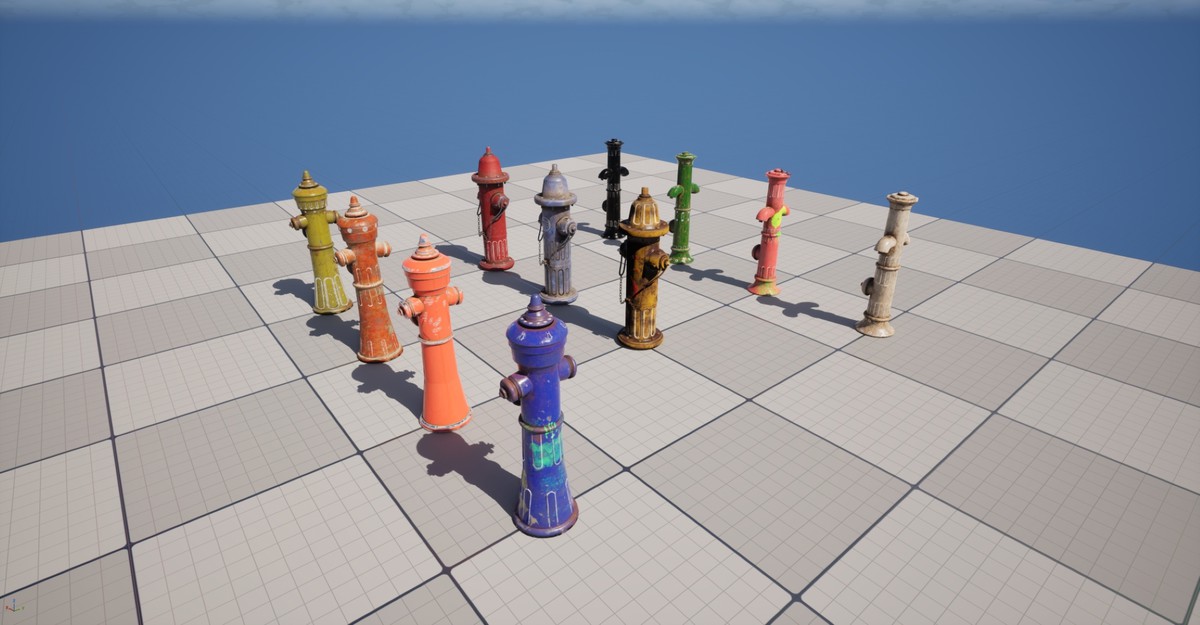 Fire Hydrants Pack 3 Low Poly PBR Models with LODs 11 Variations