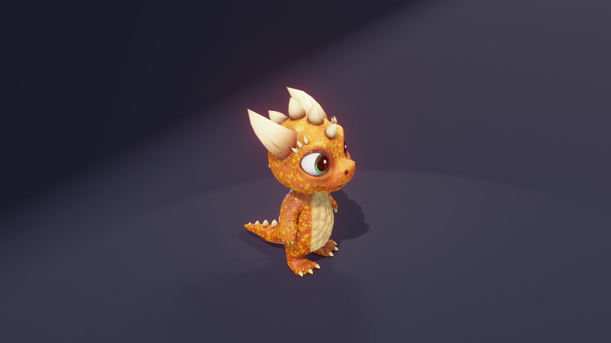 Cartoon Orange Dinosaur 3D Model (Low-Poly, Game-Ready, Animated, Built-In)