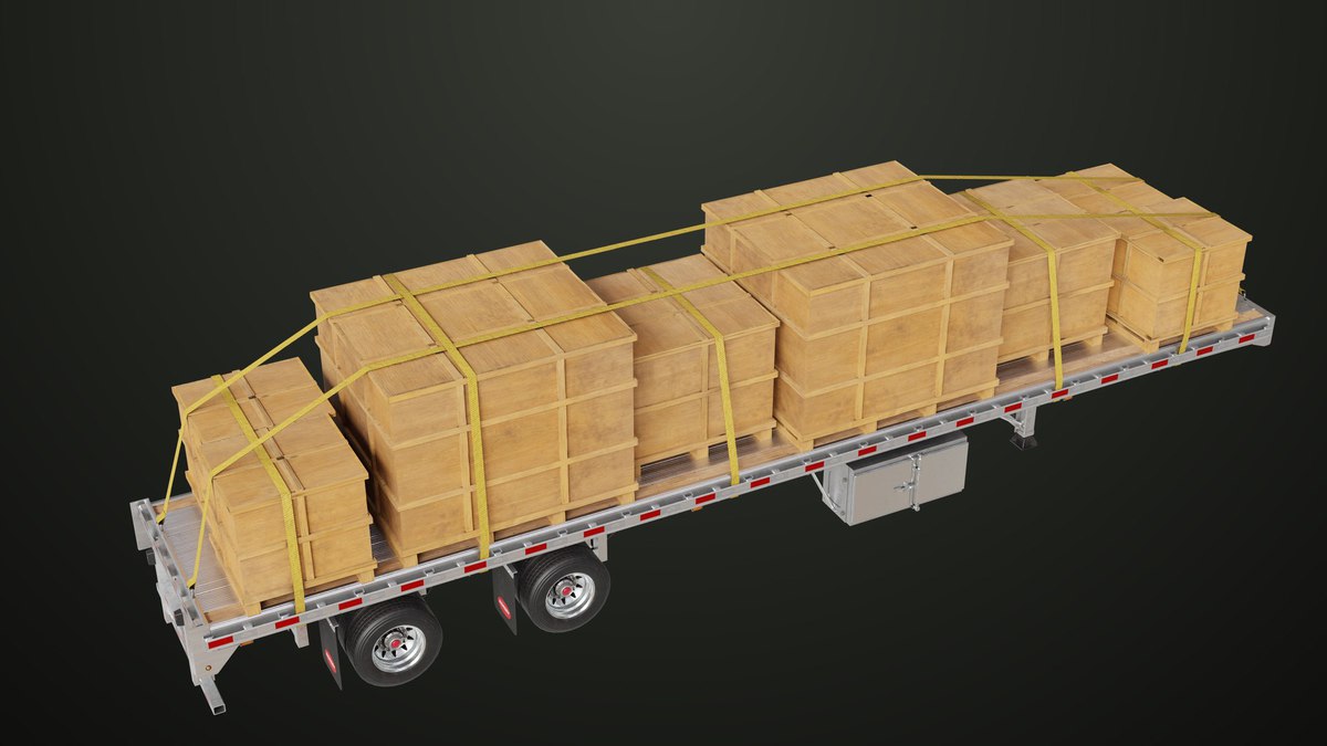 Flatbed Trailer with 7 Loads Single Mat URP HDRP Textures