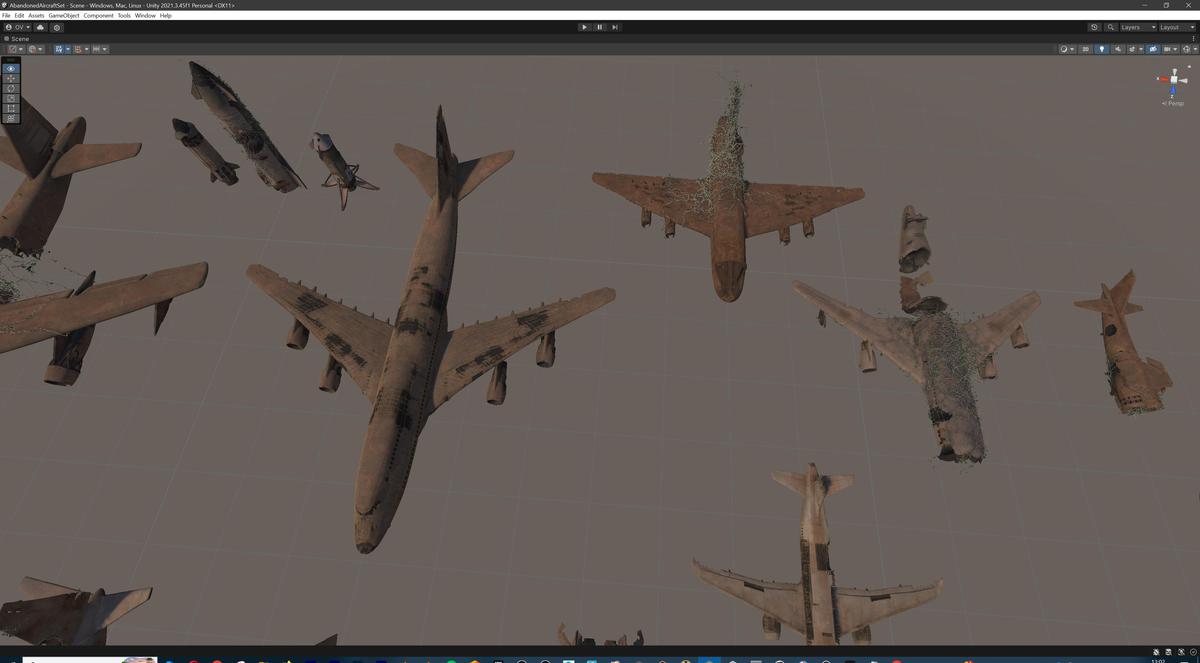 Old Abandoned Junk Rusty Aircraft and Helicopter Set 3d Game Ready Modular Props