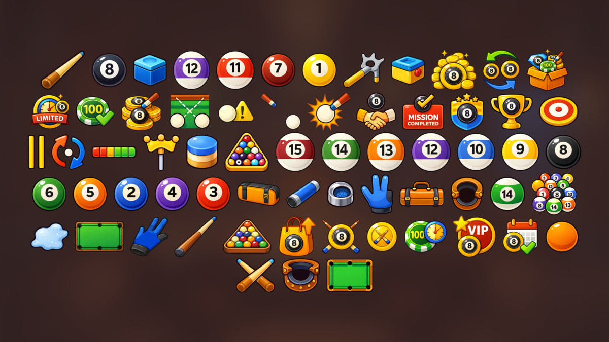 Billiards Pool Game UI Icons Pack for Sports Casual Arcade and Mobile Games