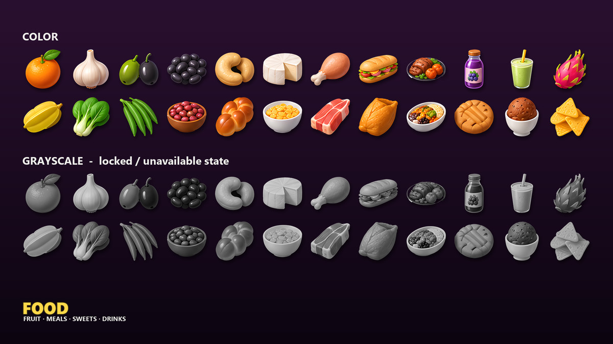 Food & Drink Icons - 232 Game Items