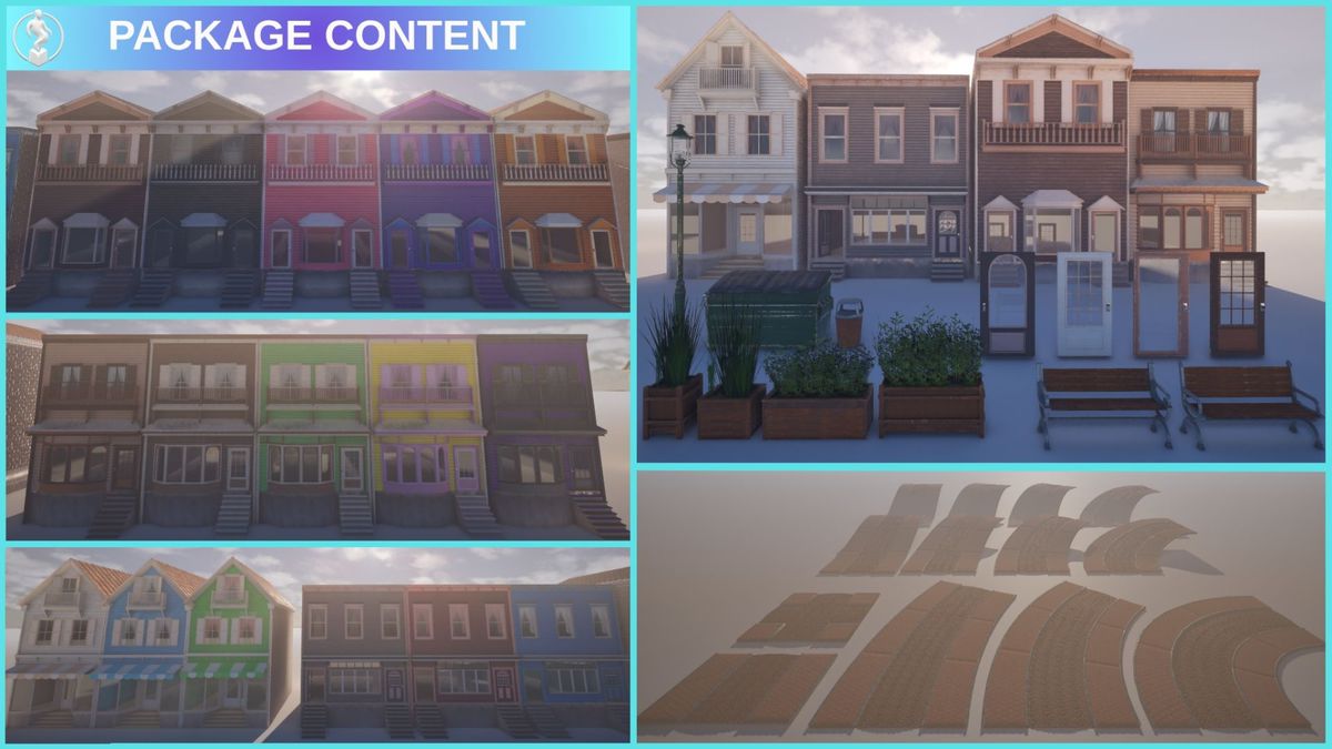 Town Stores & Streets ( Shop Interiors , Modular Roads , Color Variations )
