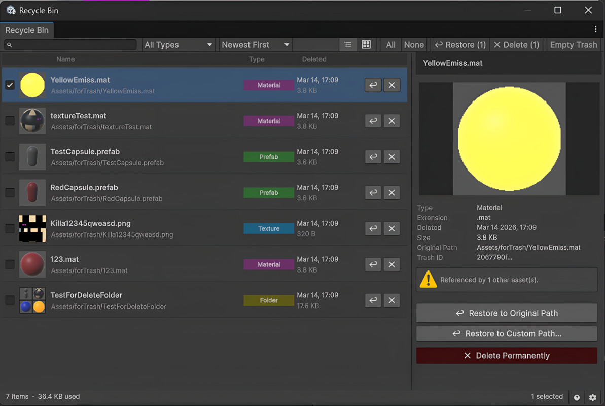 Recycle Bin — Recover Deleted Assets