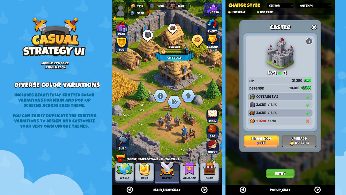 Casual Strategy UI Kit - Mobile RPG Core & Build Pack
