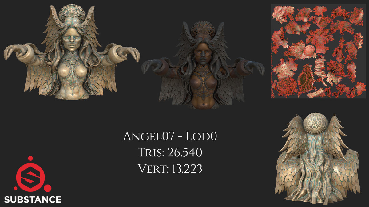 10 Dark Fantasy Angel Statues - Megapack with Color Options