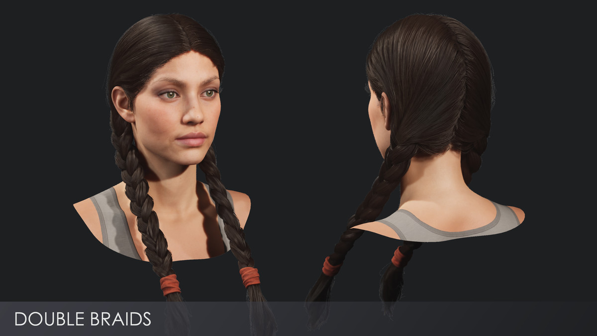 Realistic female hairstyles, pack #2 | Rigged hair, game-ready, low-poly
