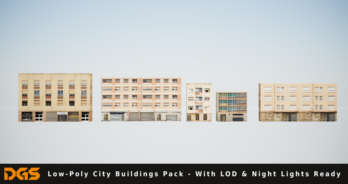 Low-Poly City Buildings Pack - With LOD & Night Lights Ready