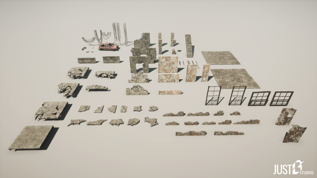 Modular Destruction Site Environment (Ruins,Destroyed,Buildings)