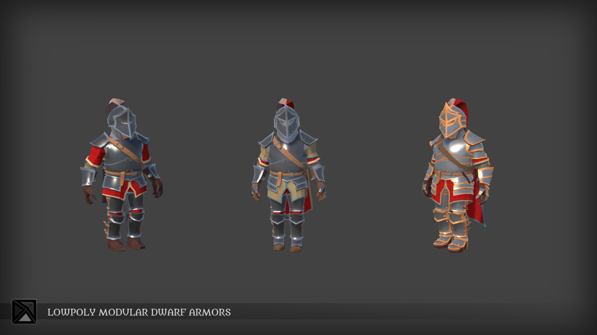 Lowpoly Dwarves Modular Armors Bundle- MEDIEVAL FANTASY SERIES