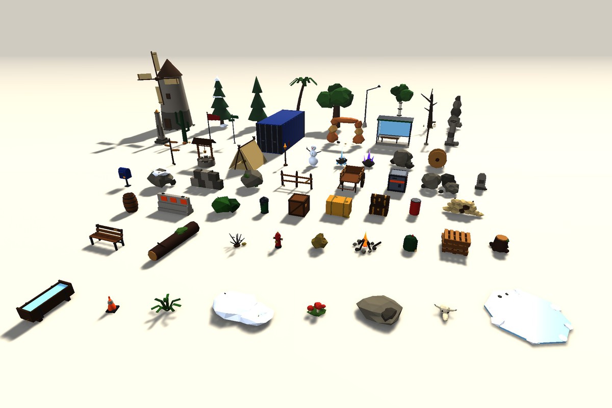3D Environment Pack - 62 Low Poly Props, 8 Themes