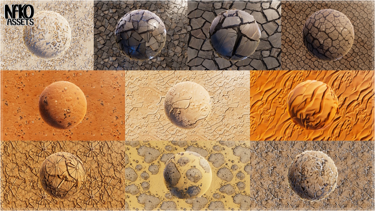 x110 4K Desert Materials PBR Textures for Ground, Sand, Rocks & Terrain