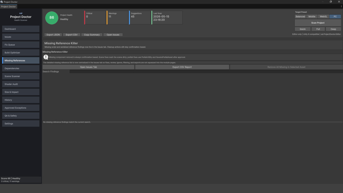 Project Doctor PRO - Health Scanner, Build Optimizer & Missing Reference Finder